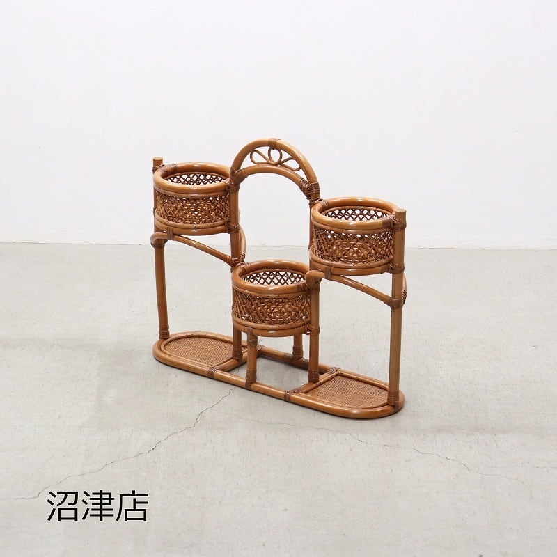 【沼津店】レトロ ラタン 籐 プランターラック 花台 植物 展示台 ヴィンテージ PJK11067