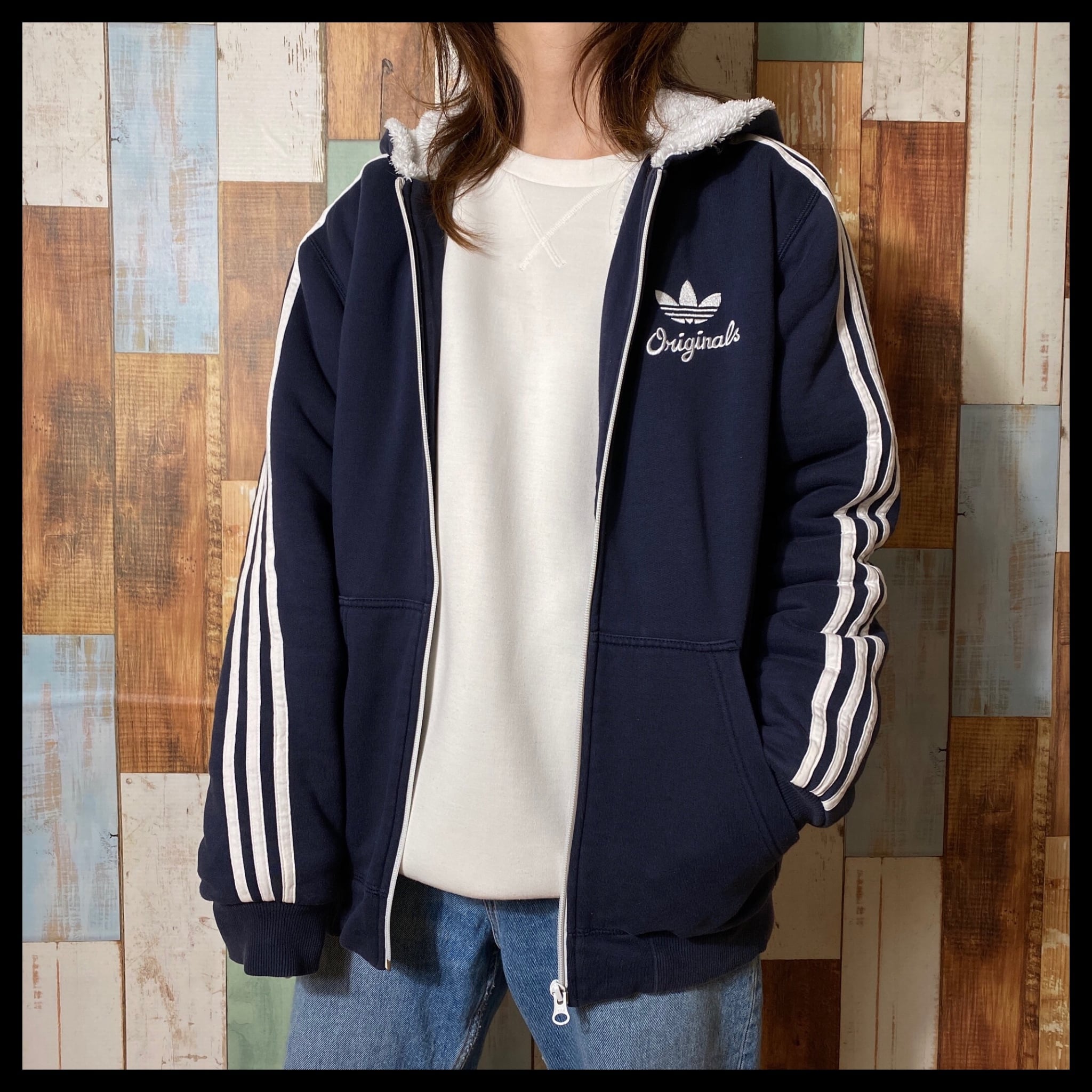 90s アディダス adidas ボアパーカー ブルゾン フリース(M) - アウター