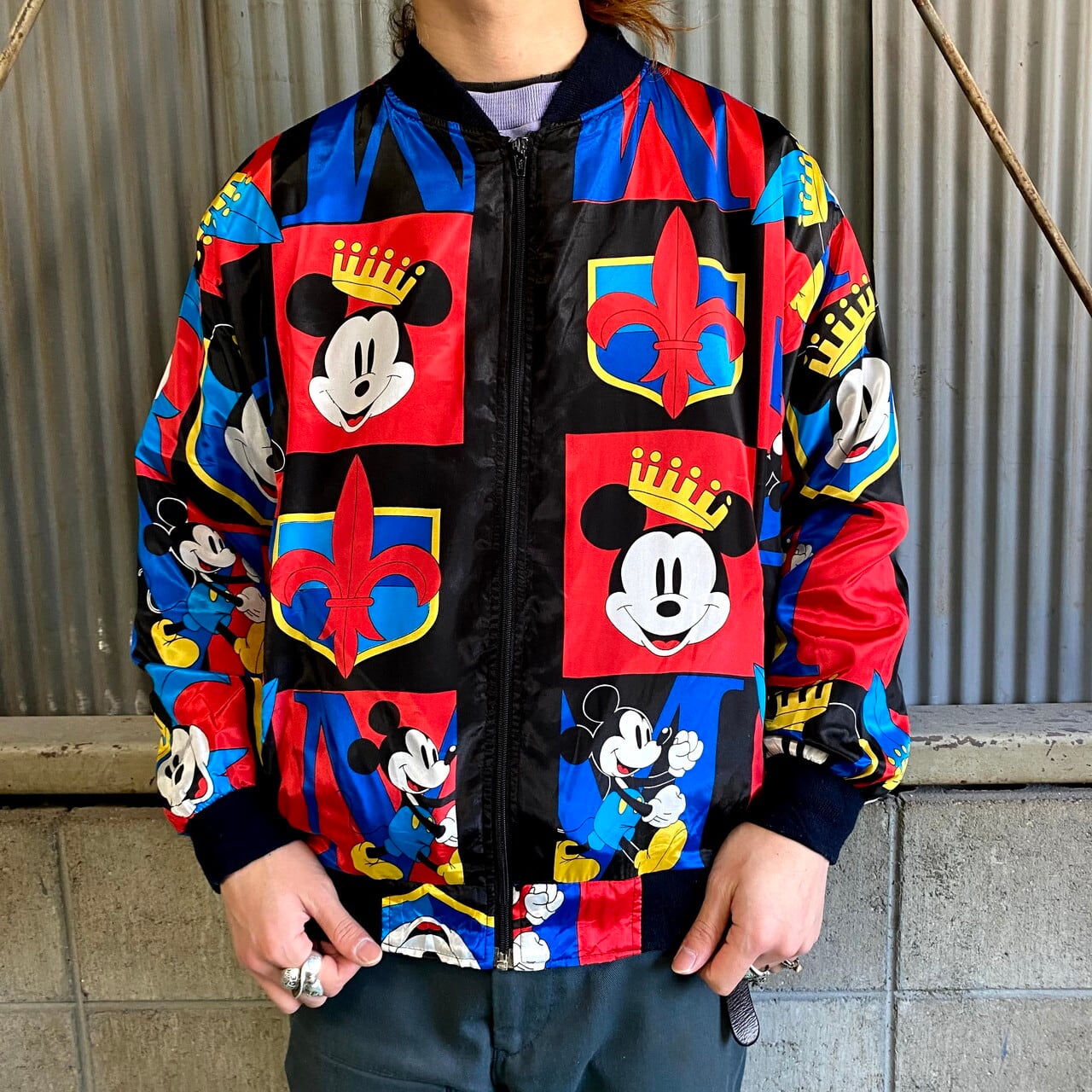 90年代 ディズニー ミッキーマウス 総柄ジャケット メンズL相当 
