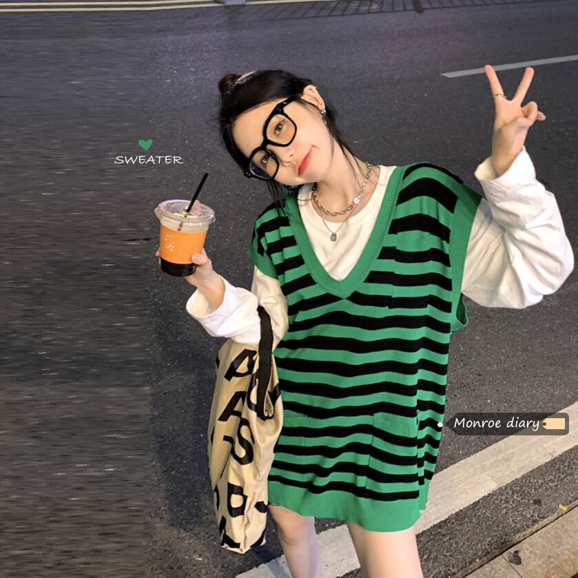 Vネックセーター オータムルーズノースリーブジャケット 秋物 モンロー9176811323