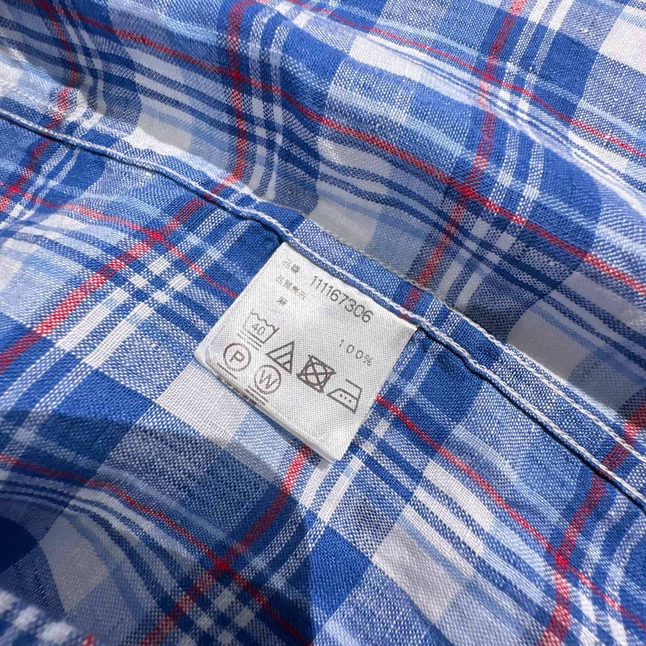 麻100% MCGREGOR マクレガー チェック柄 BD 半袖 リネン シャツ サイズ LL /メンズ/ブルー系