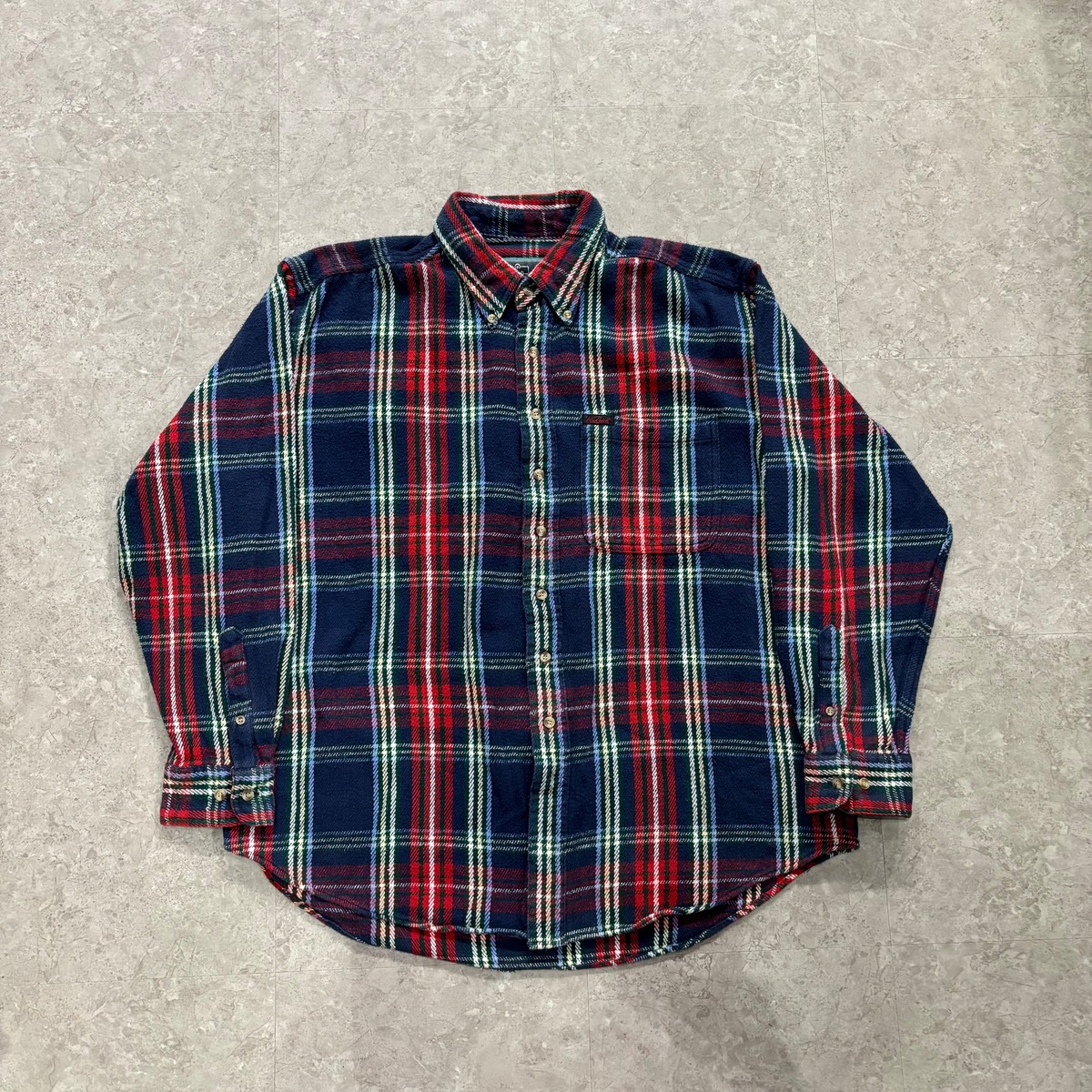 LLBean Long Sleeve Button Down Flannel Check Shirt Men's M Size cotton black type Vintage Second Hand