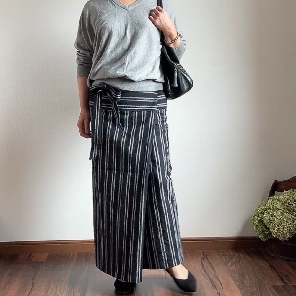 oyogu サロンスカート ストライプ 巻きスカート コットン ウエストフリー 大人の「巻く服」OYOGU