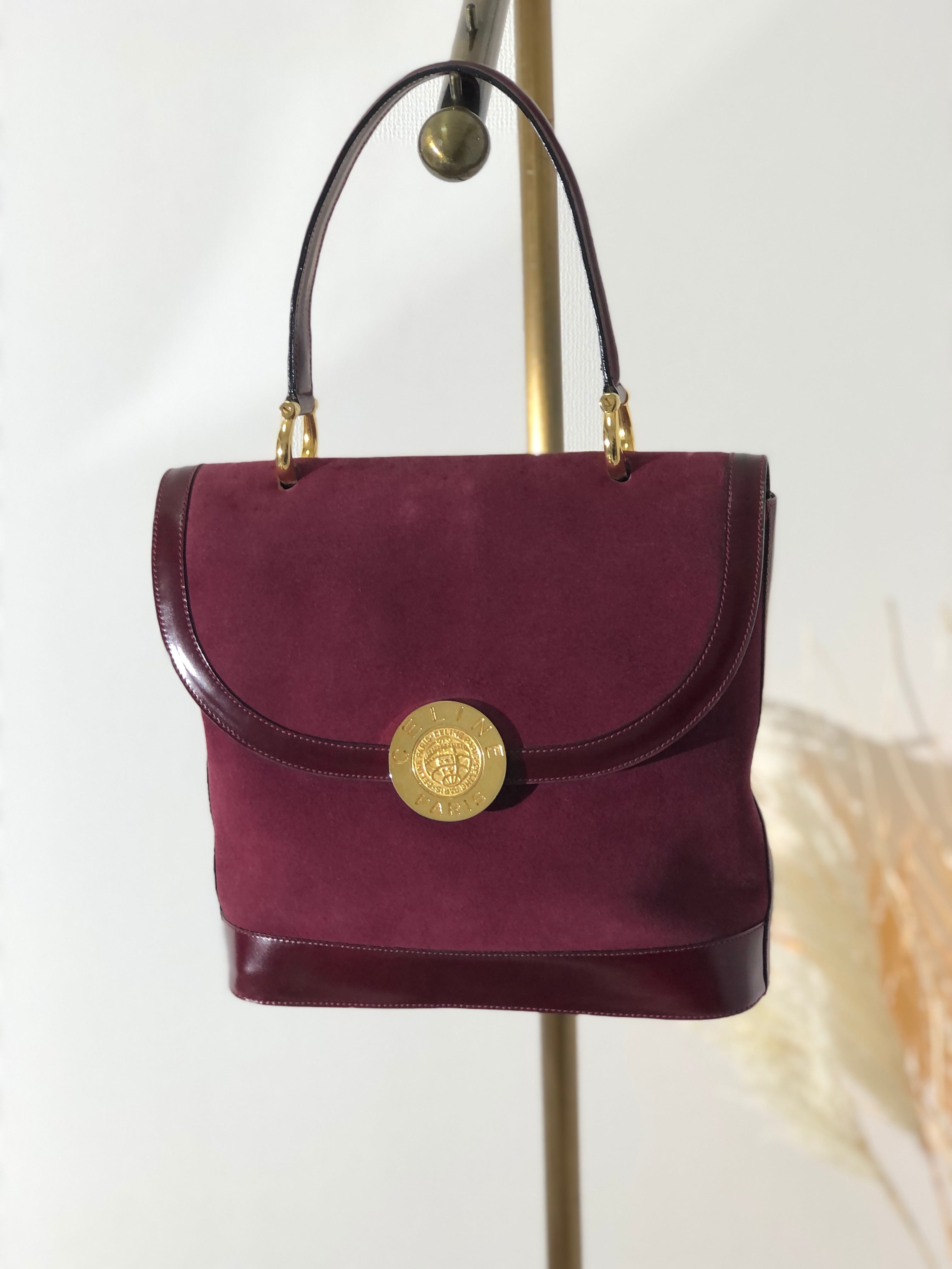CELINE セリーヌ メダルモチーフ スエード×エナメル フラップ