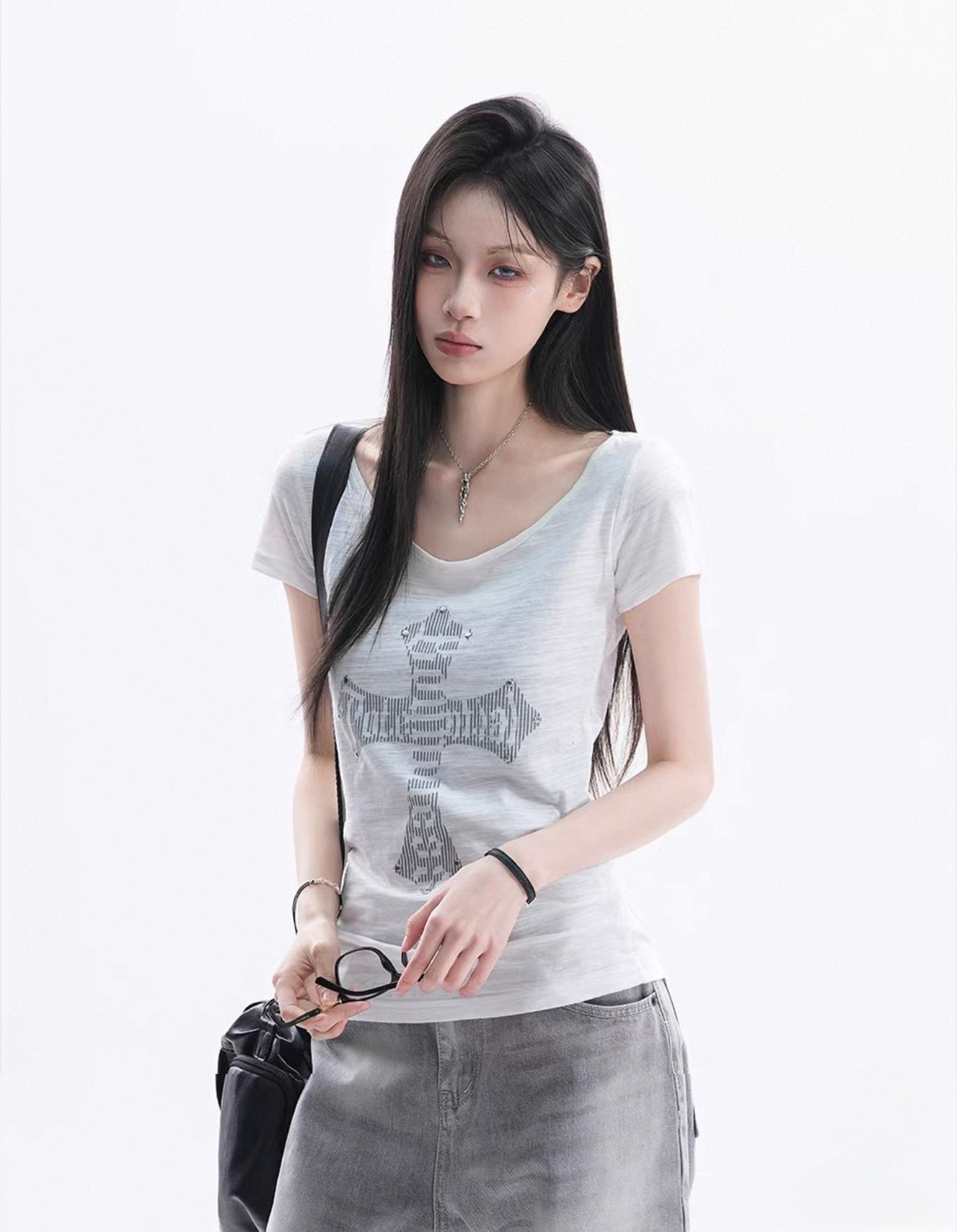 Cross-Print T White