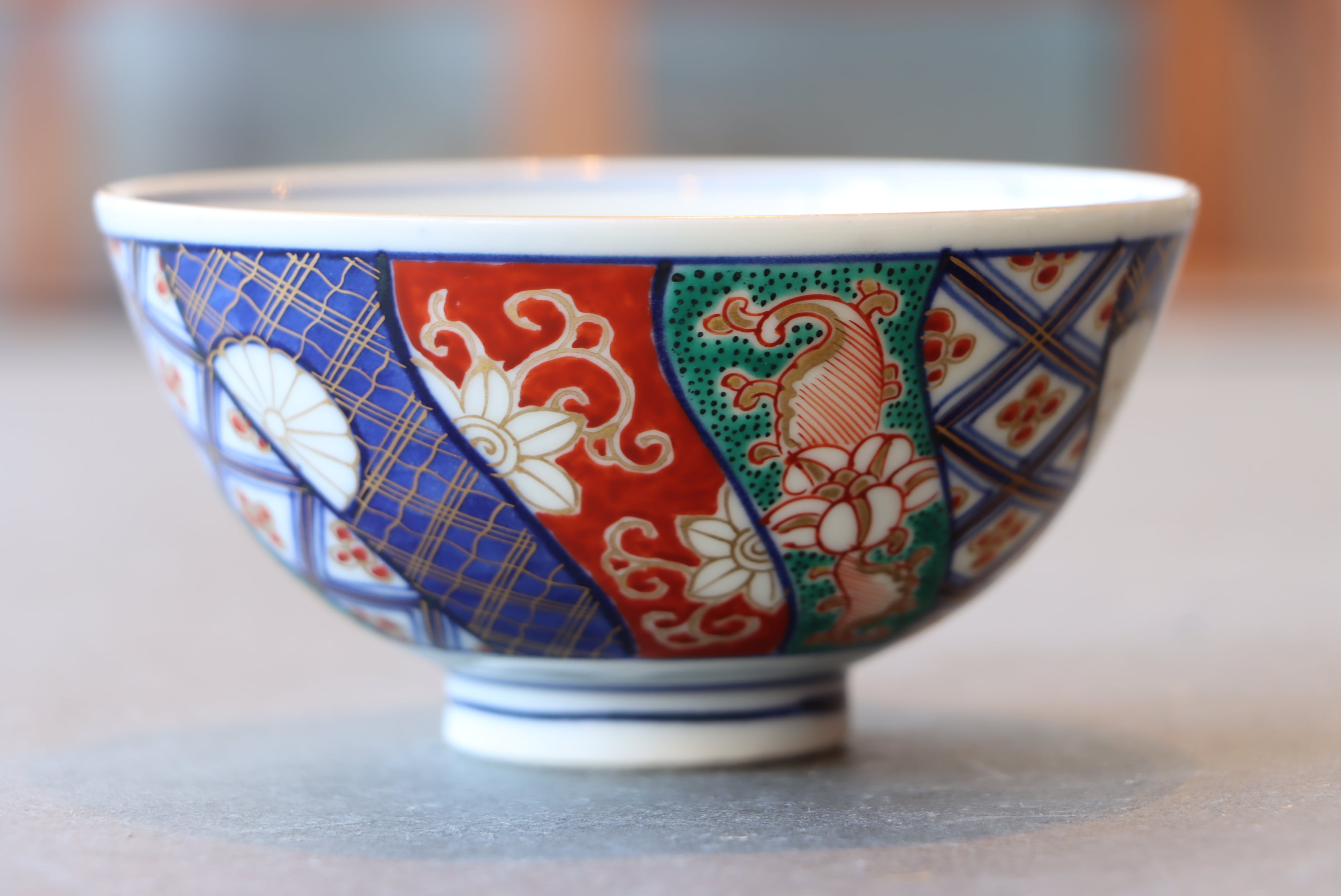 大聖寺伊万里 色絵 捻り壽文 蓋茶碗 通りもの/Daisho-ji Imari covered