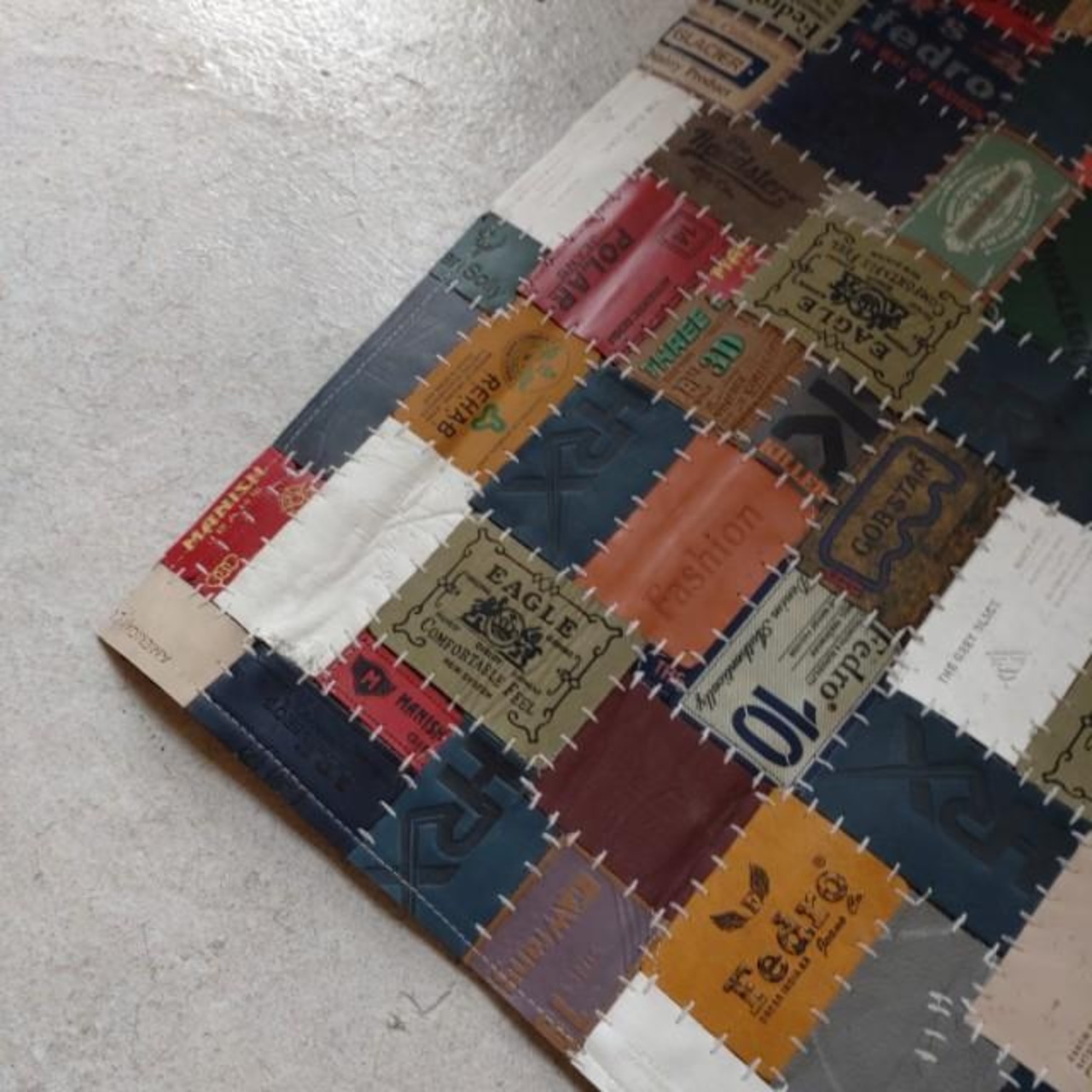 TOPANGA Homefurnishing　デニムレザーパッチラグマット　ベージュカラー　50×80cm　玄関マット　ラグマット　本革　牛革