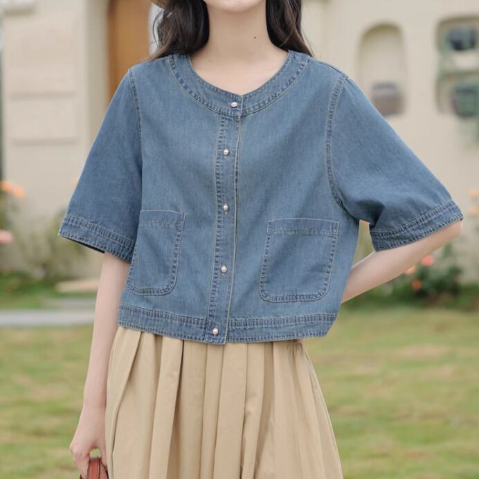パールボタンステッチデニムトップス ・4192 | Lehtia - レフティア  