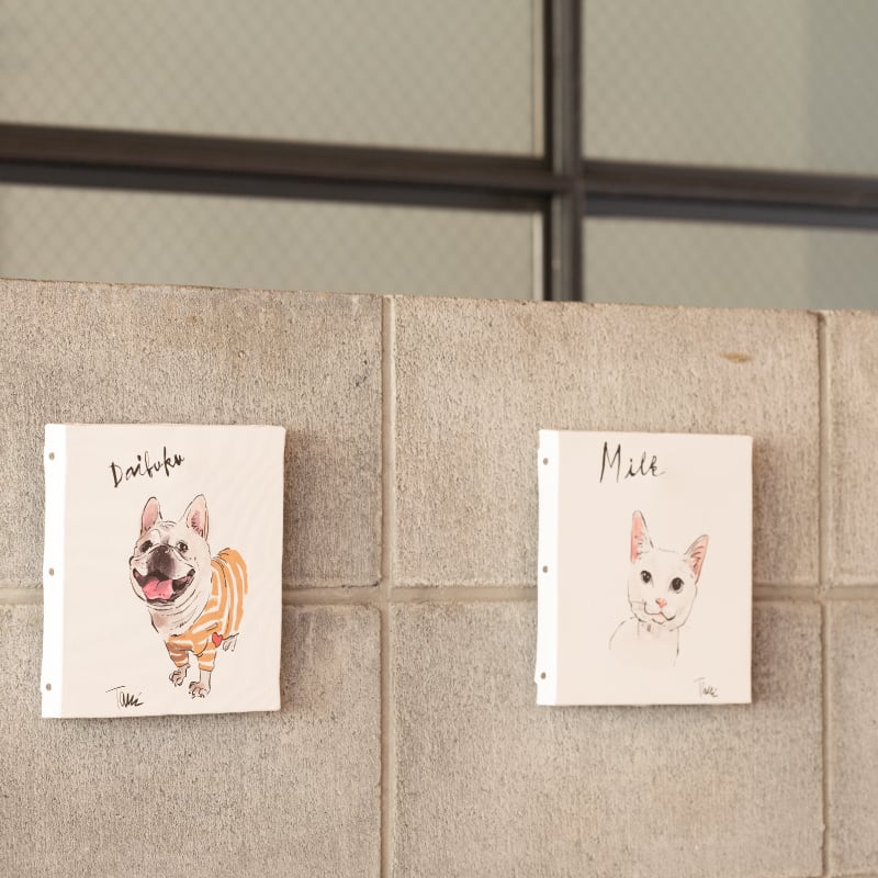 犬猫♥️横長パネル♥️ハンドメイド作成リクエスト、オーダー用 写真を似顔絵にしてパネルに転写 】 オーダーメイドパネル 写真 ペット
