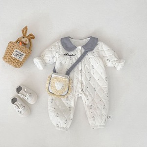 【BABY】暖かいウサギ柄防寒ロンパース