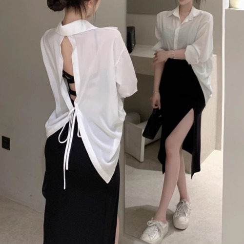 リボンオープンバックブラウス ・10447