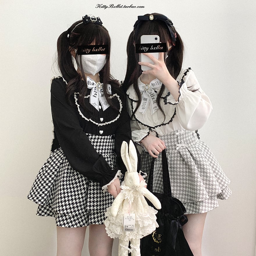 KittyBxllet 長袖シャツ うさぎ レース ブラウス 量産型 うさ耳 双子