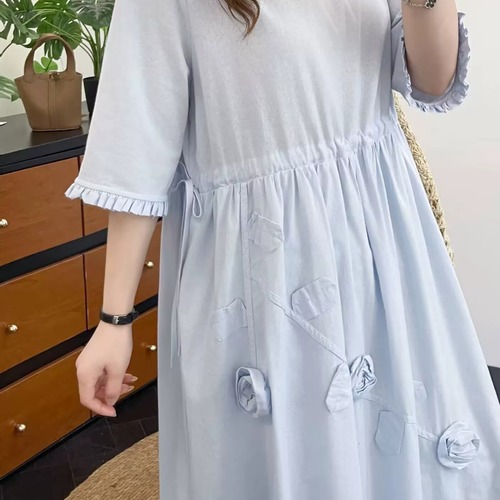 2色/立体花モチーフ刺繍フリル袖ワンピ ・11933