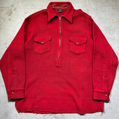 30's Woolrich ウールリッチ ハーフジッププルオーバーシャツ 横長タグ サイドマチ無 デコTALON コの字 16 LARGE 希少 ヴィンテージ BA-2447 RM2866H