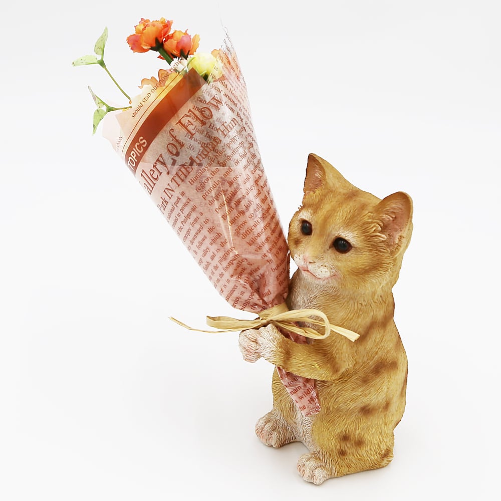 猫オブジェ(CTミニョンブーケねこ)茶トラ | マスノヤ衣料品店