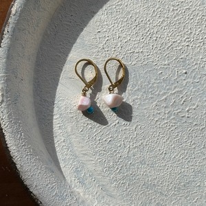 NC26034【ｻｰｼﾞｶﾙｽﾃﾝﾚｽ：ｺﾞｰﾙﾄﾞ】ピンクオパール×ターコイズ　ピアス