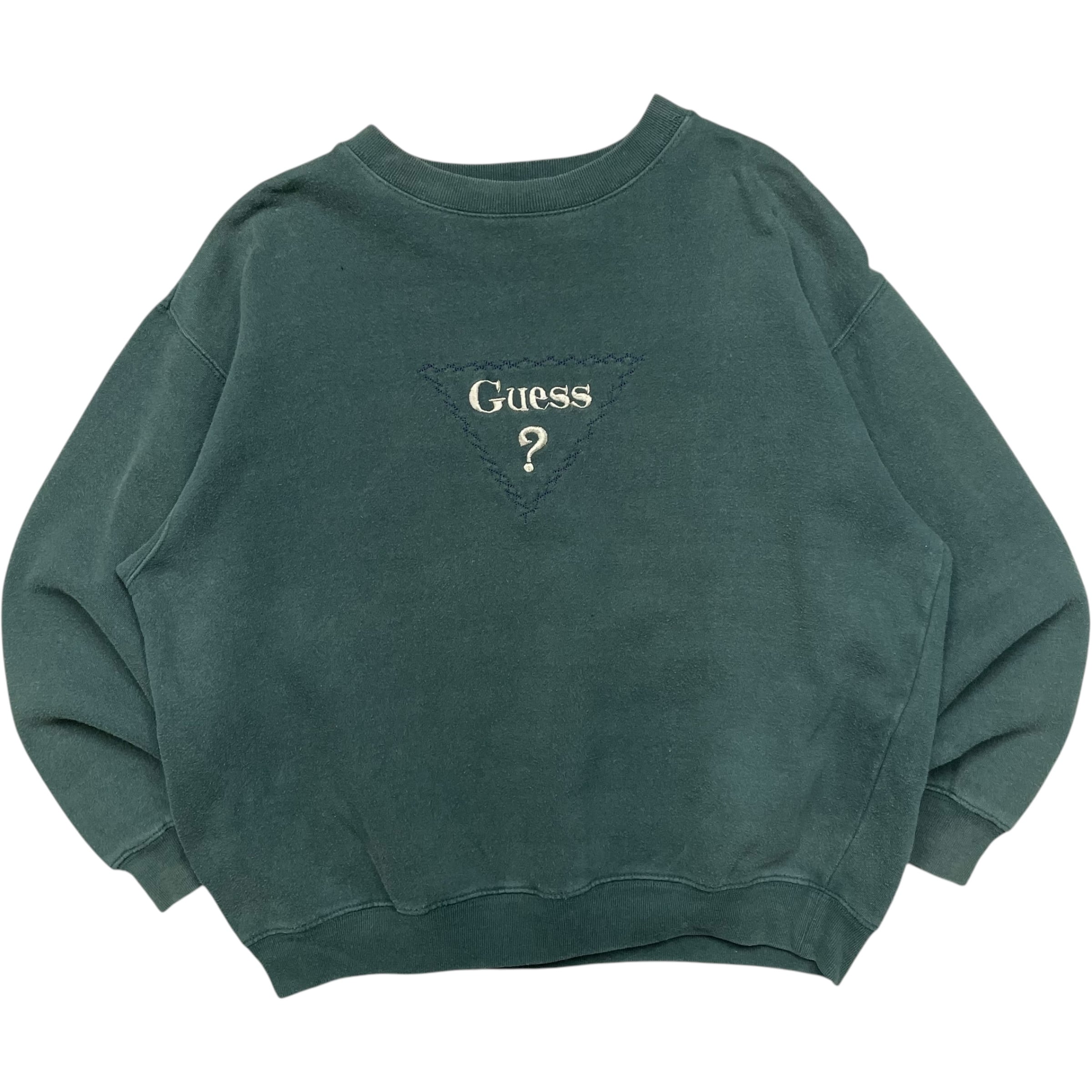 《S》GUESS ゲス スウェット 刺繍ロゴ ダークグリーン no.6452