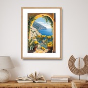 レモンと地中海｜シチリアの海とレモンを描いたリゾートアートポスター｜夏や南欧テイストに合う爽やかインテリア｜A3ポスター