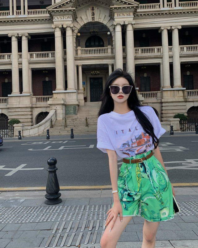 パンツ ハイウェスト薄手プリントショーツ サマーカジュアルルーズ 夏物 ブルマー ブラックストロベリース18986136245