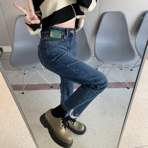ジーンズ スタイルハイウェスト薄手パンツ ウィンター 冬物 ブラックストロベリース66416154588