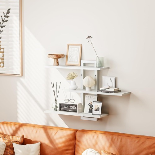 収納 木製 壁掛け 棚 家庭用リビングルーム 本棚 子供部屋 一人暮らし 省スペース ミニマリスト シンプル おしゃれ 北欧 木目柄 茶色 白 ブラウン ホワイト