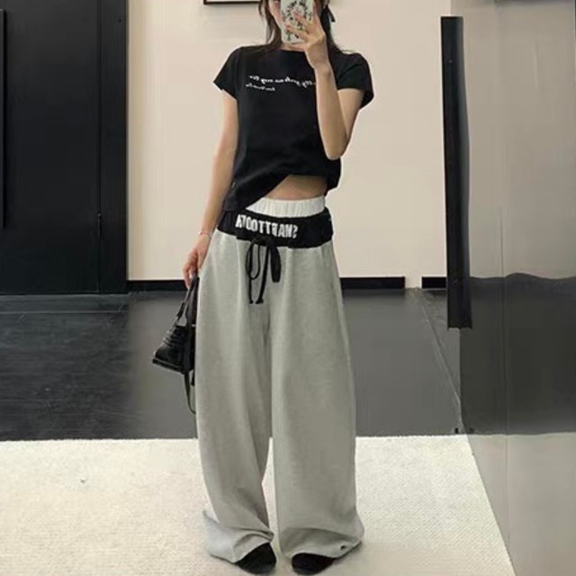 two-tone logo wide waist sweatpants　バイカラーロゴウエストワイドスウェットパンツ　J1707