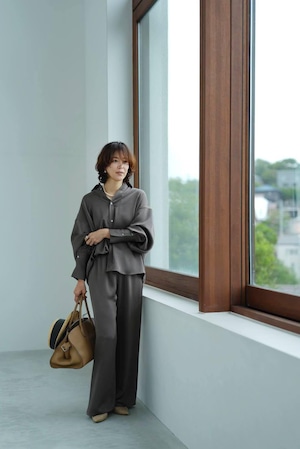 SATIN WIDE PANTS ブラウンパール