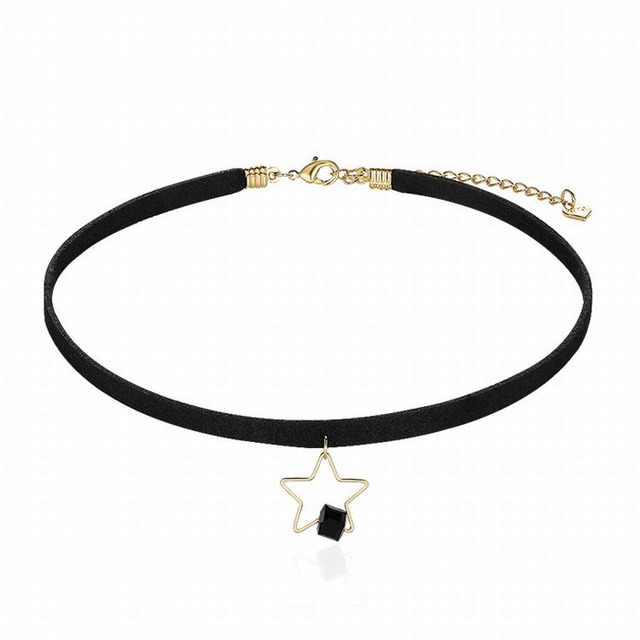 チャーム付き チョーカー スター 星 韓国アクセサリー 合金 シルバー925 アクセサリー ネックバンド ネックレス / Neck jewelry neckband black choker (DTC-538519577848)