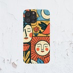 受注生産 iPhoneケース 太陽と人物顔の民芸柄｜フォークアート FMSY066A