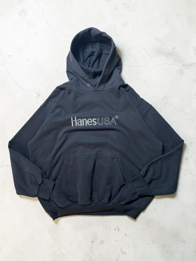 Hanes USA Embroidered Logo Black Pullover Kangaroo Pocket Hoodie