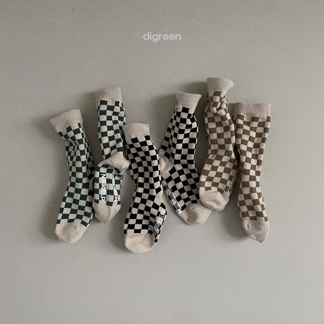 【即納】digreen checkerboard socks 24spk1 (韓国子供服 チェッカーソックス3足セット)