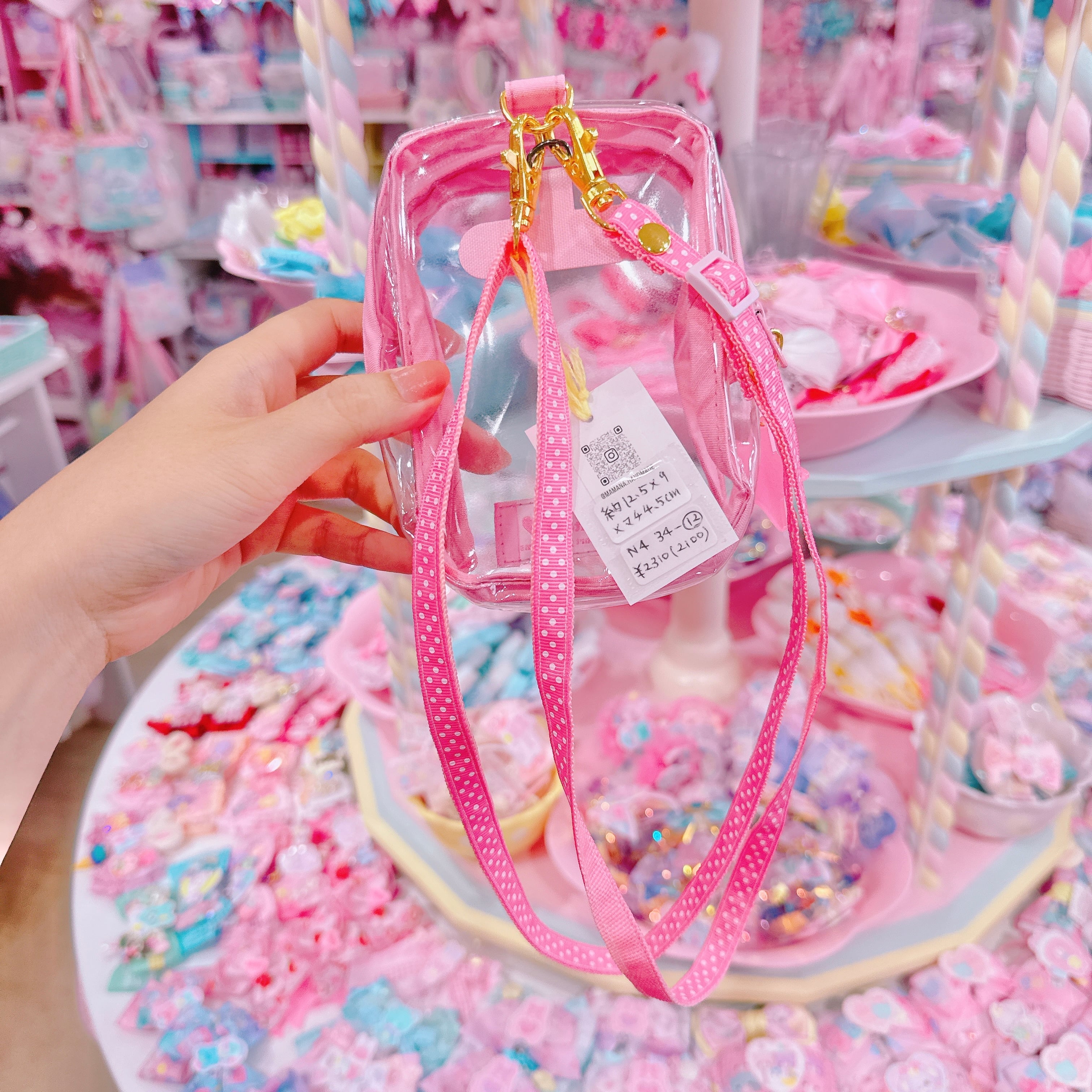 【N4】34-12クリアポーチ付きスマホストラップ（ピンク）