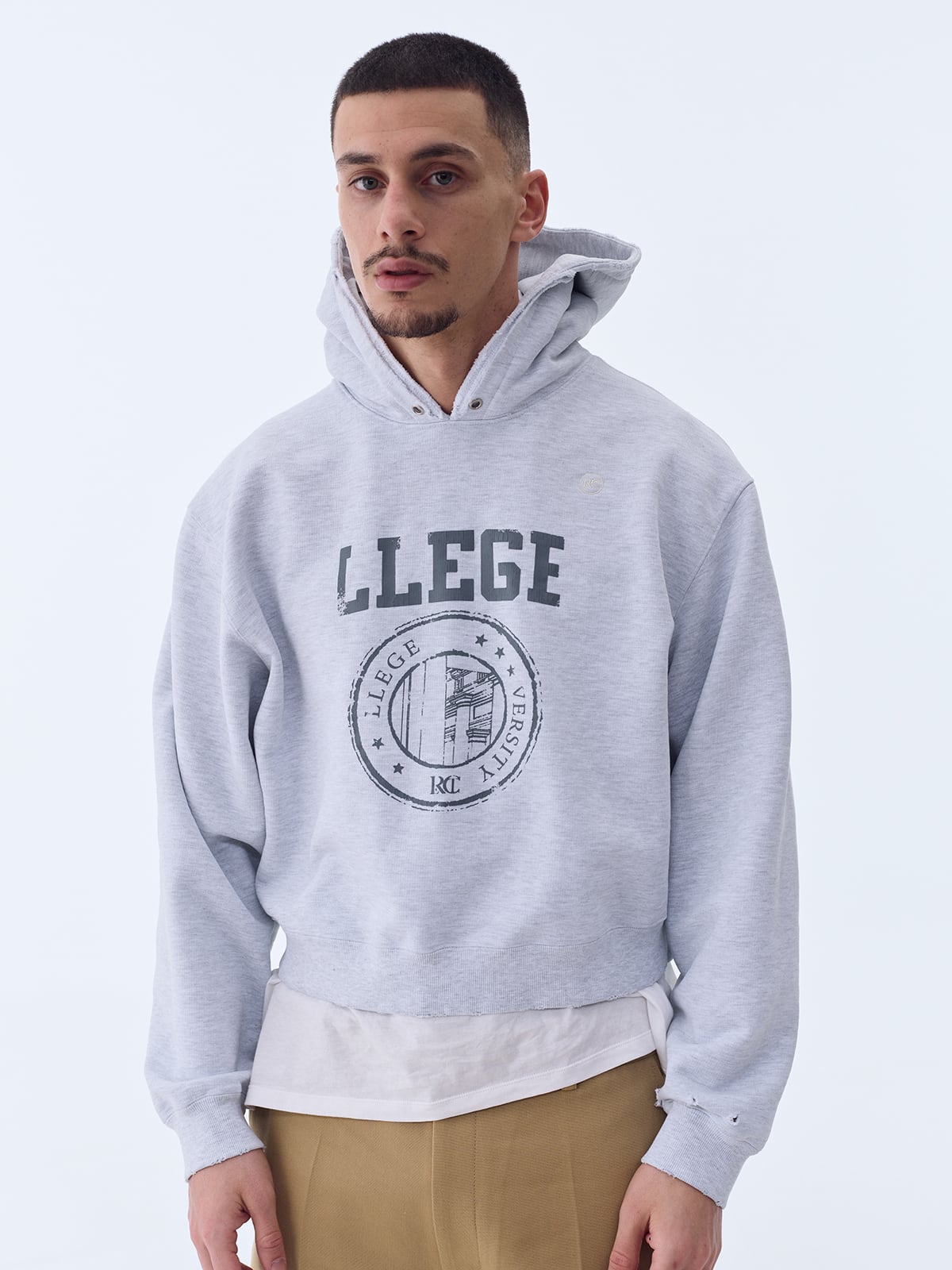 ★RECTO★LLEGE LOGO DESTROYED HOODIE SWEATSHIRT★5435★人気 ☆ENHYPEN ジョンウォン 着用!!【RECTO】 LLEGE LOGO