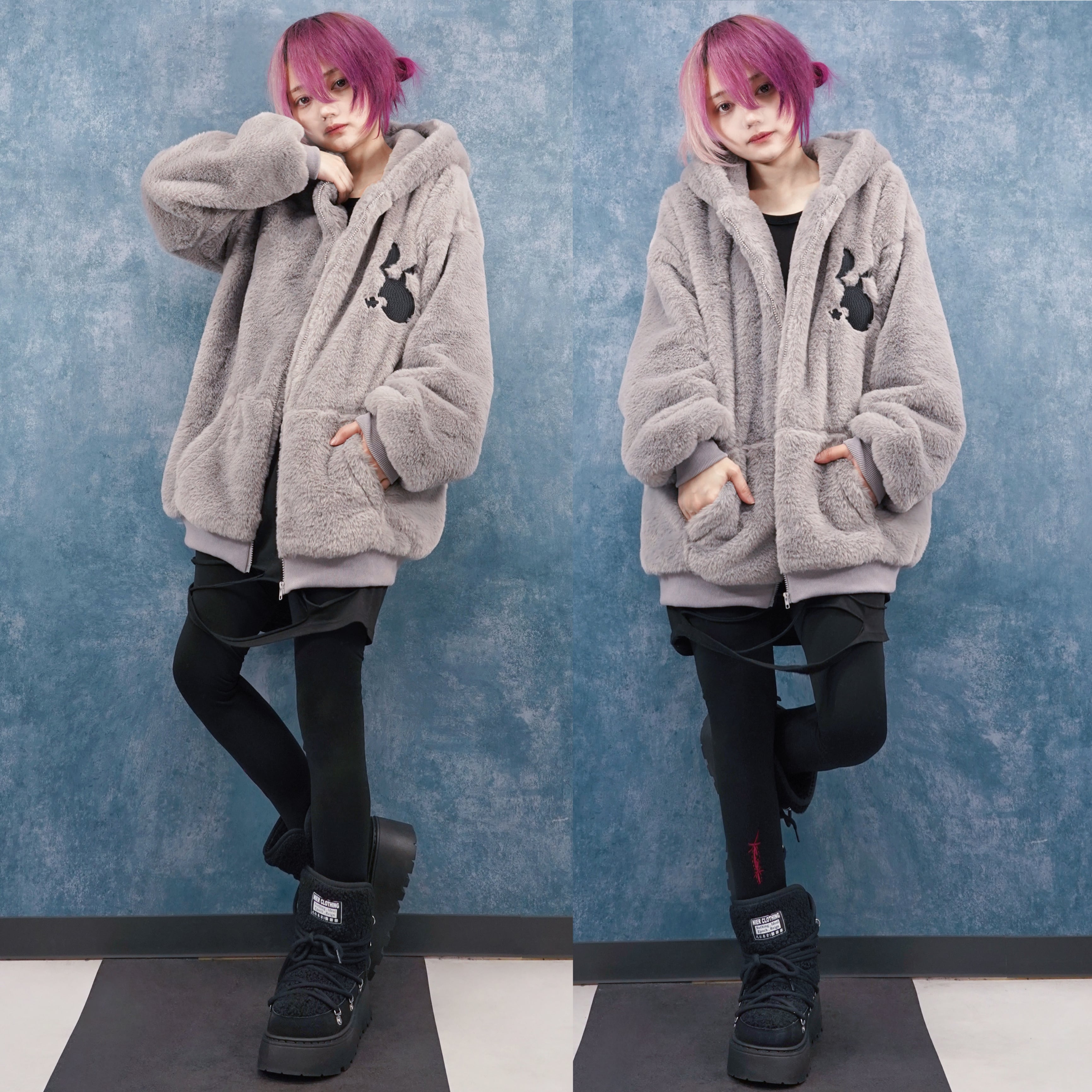 ふわふわグレーZIP OUTER【刺繍デザイン】 | NIER CLOTHING