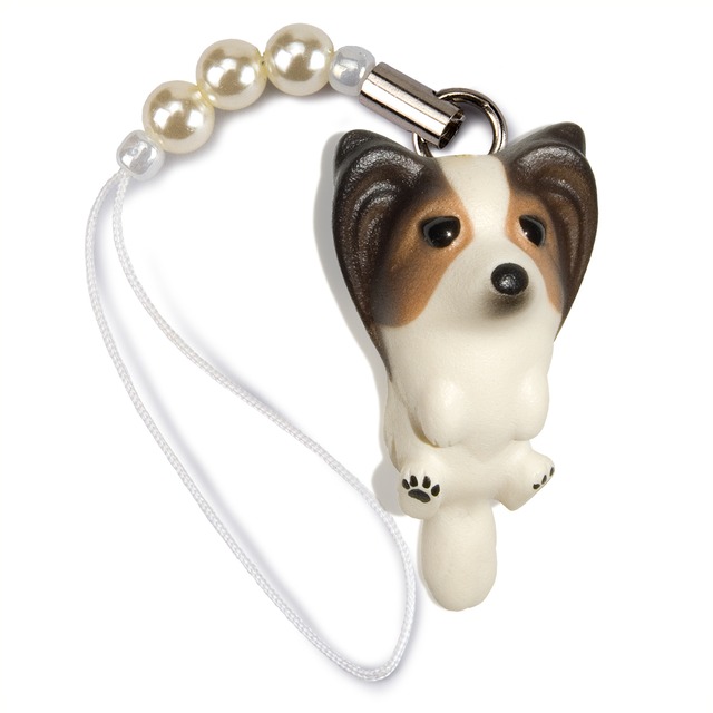 Dog 92 Papillon パピヨン トライカラー ビーズ ストラップ DN-1402