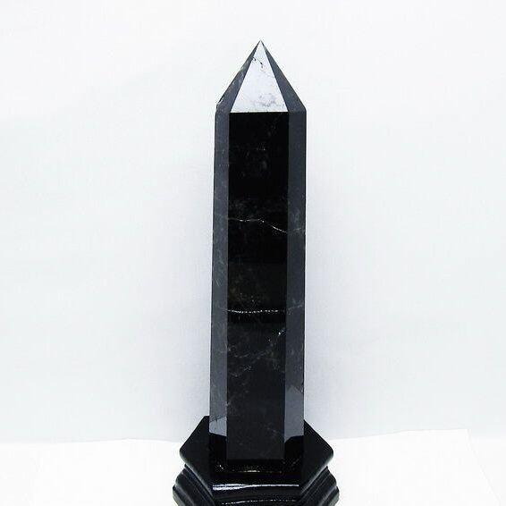 1.2Kg モリオン 黒水晶 六角柱 台座付属 一点物 152-4053