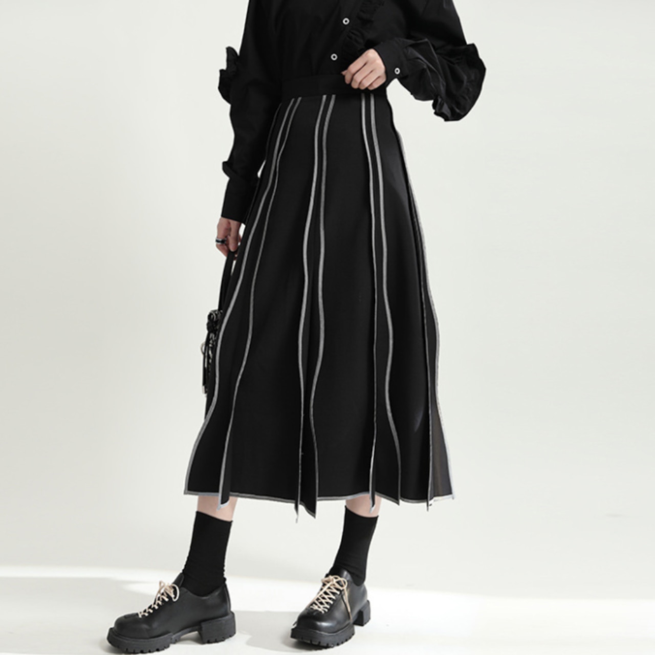 Slim fit high waist striped wave midi skirt(ME003)