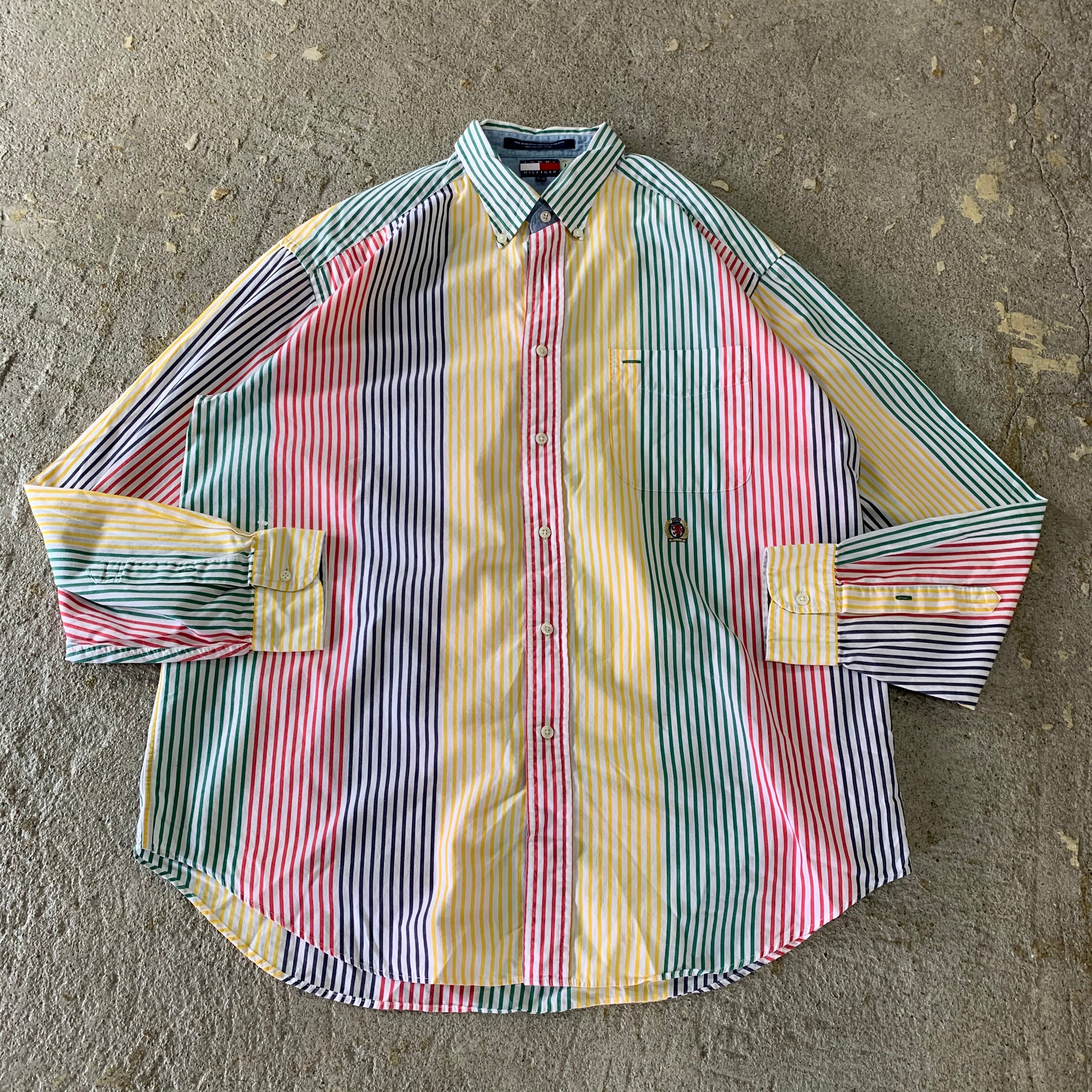 90s TOMMY HILFEGER crazy pattern Stripe L/S shirt | What