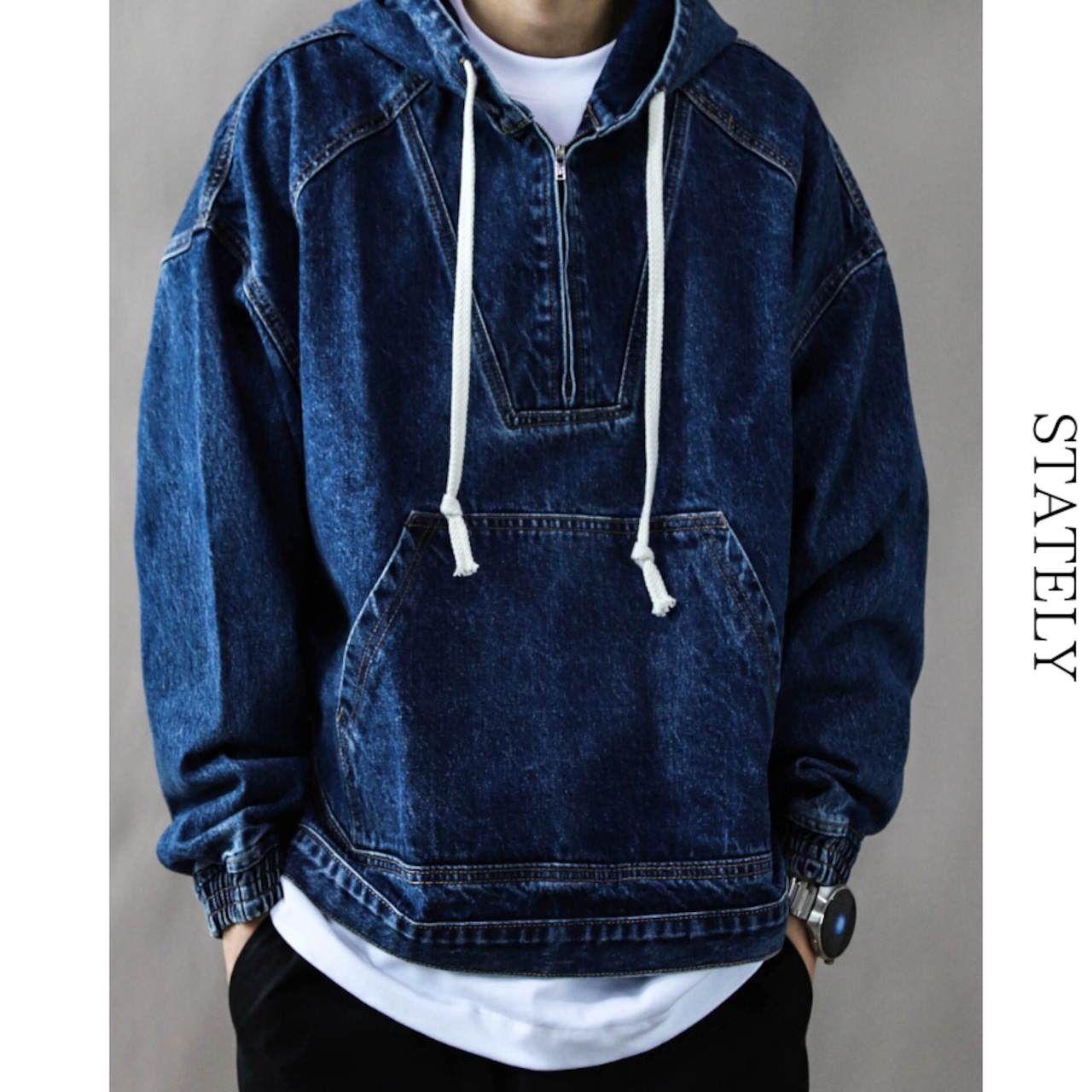 ヴィンテージデニム Half-Zip Hoodie_T19・画像5