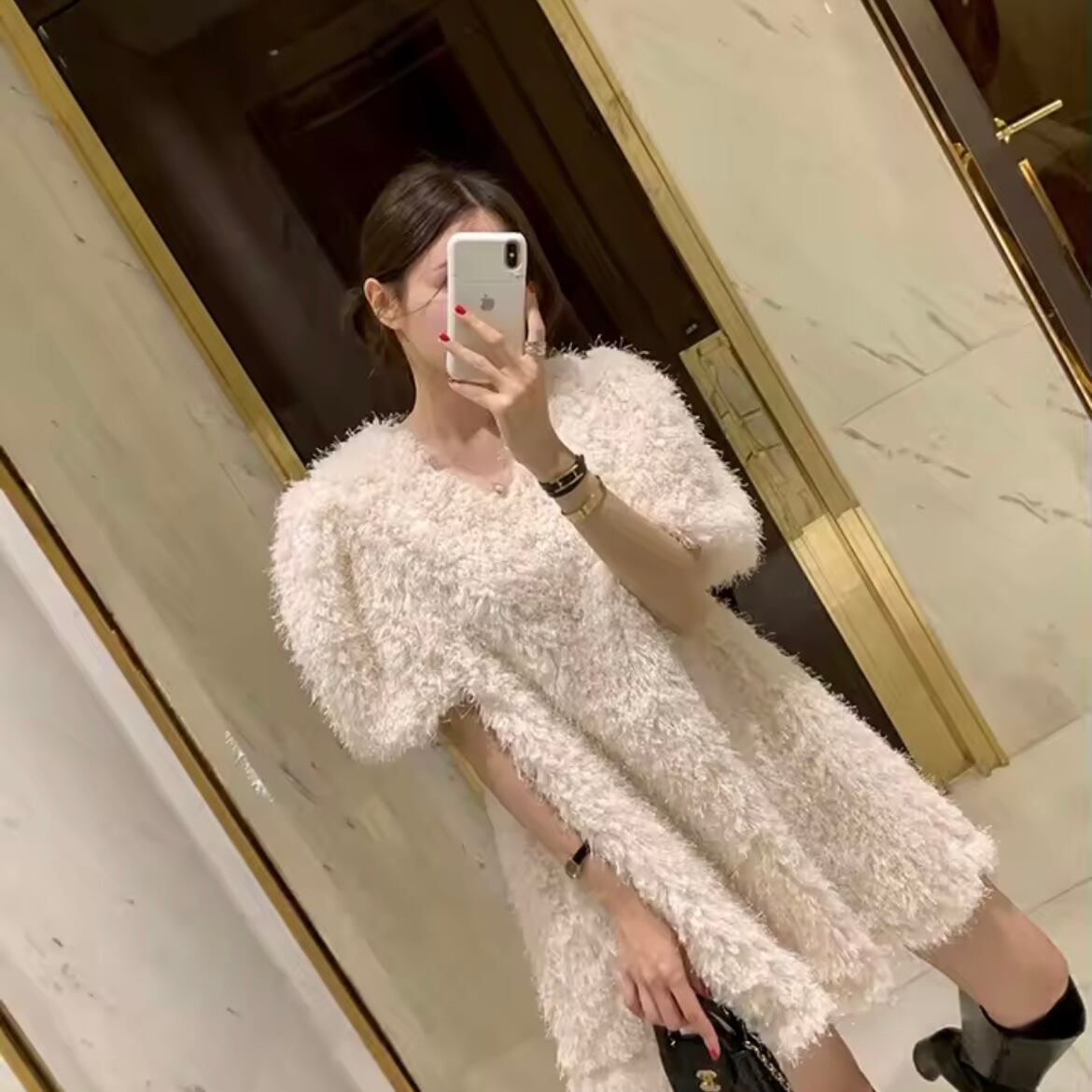 fluffy short sleeve mini dress