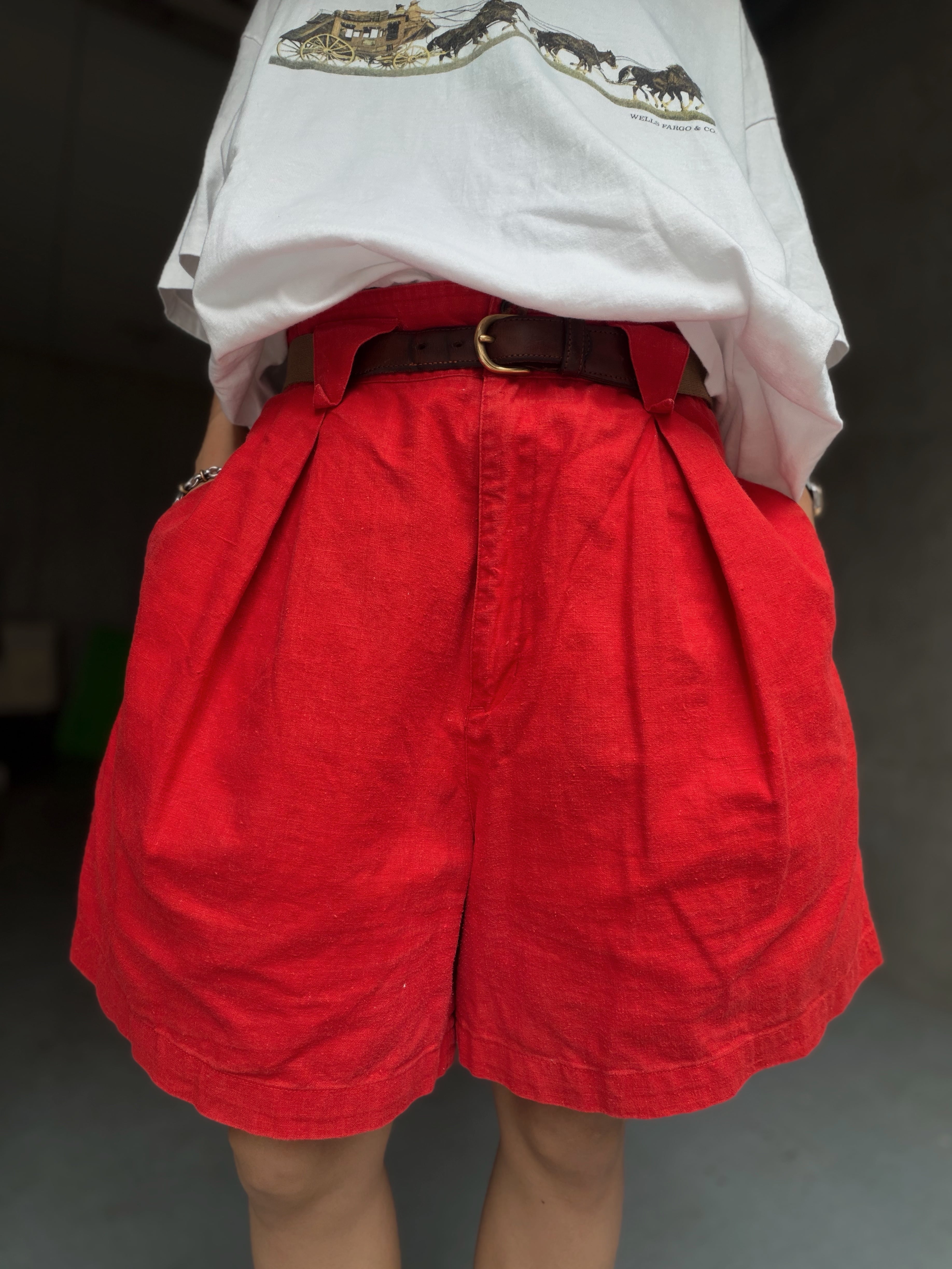 (PT1066)wide tuck linen shorts
