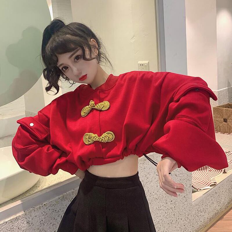 チャイニーズスタイルレトロディスクボタンパーソナリティショートコートルーズバージョンセーター2020新作レディース秋冬長袖トップトレンド 萌量不足98703807243