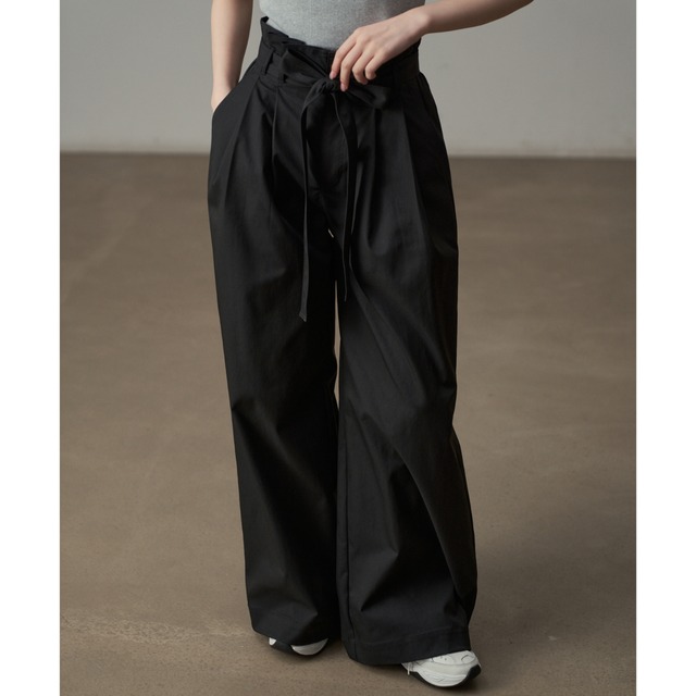 ribbon-belt high-waist wide pants　L0004