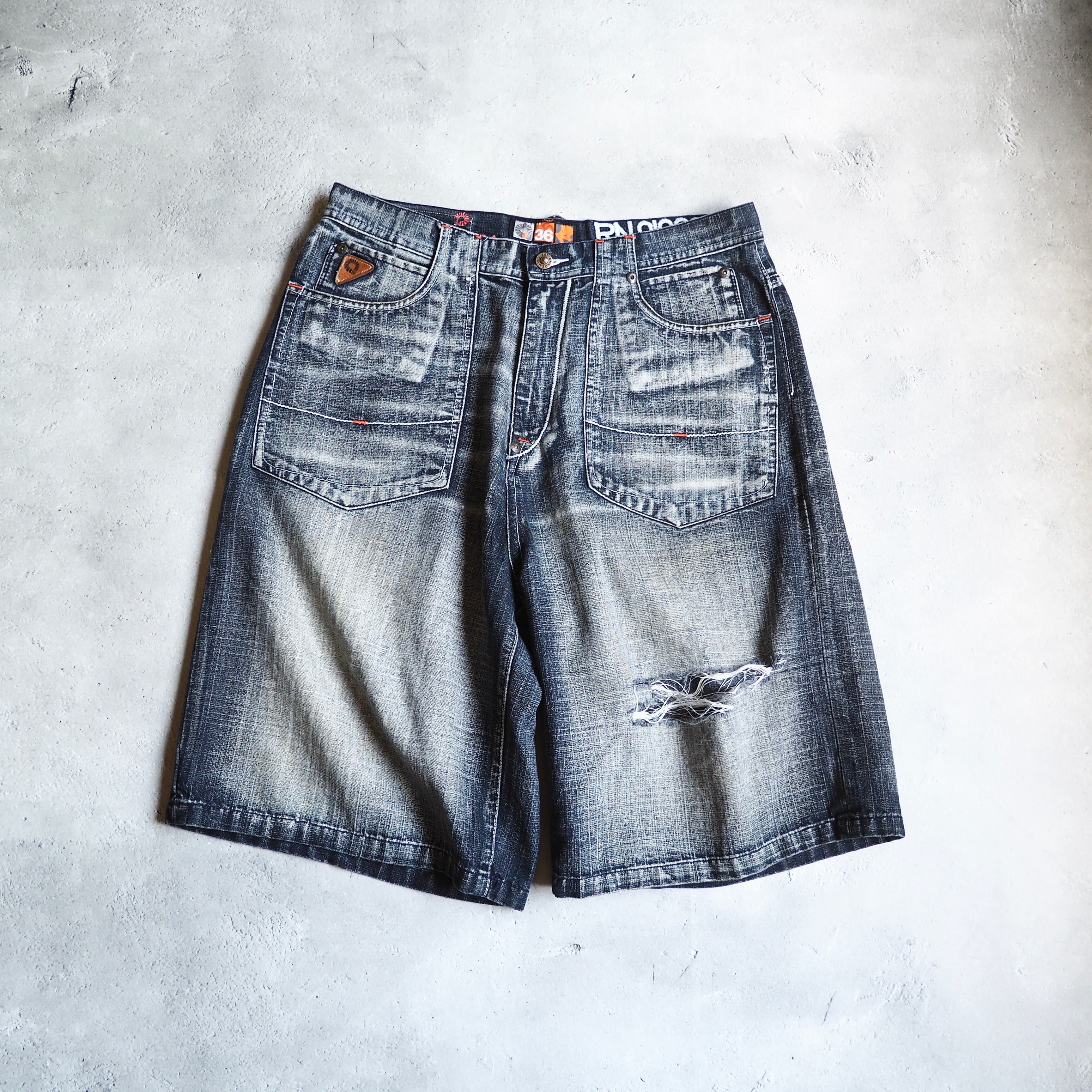 " Special - AKADEMIKS " Good Fade × Damage Vintage Baggy Denim shorts