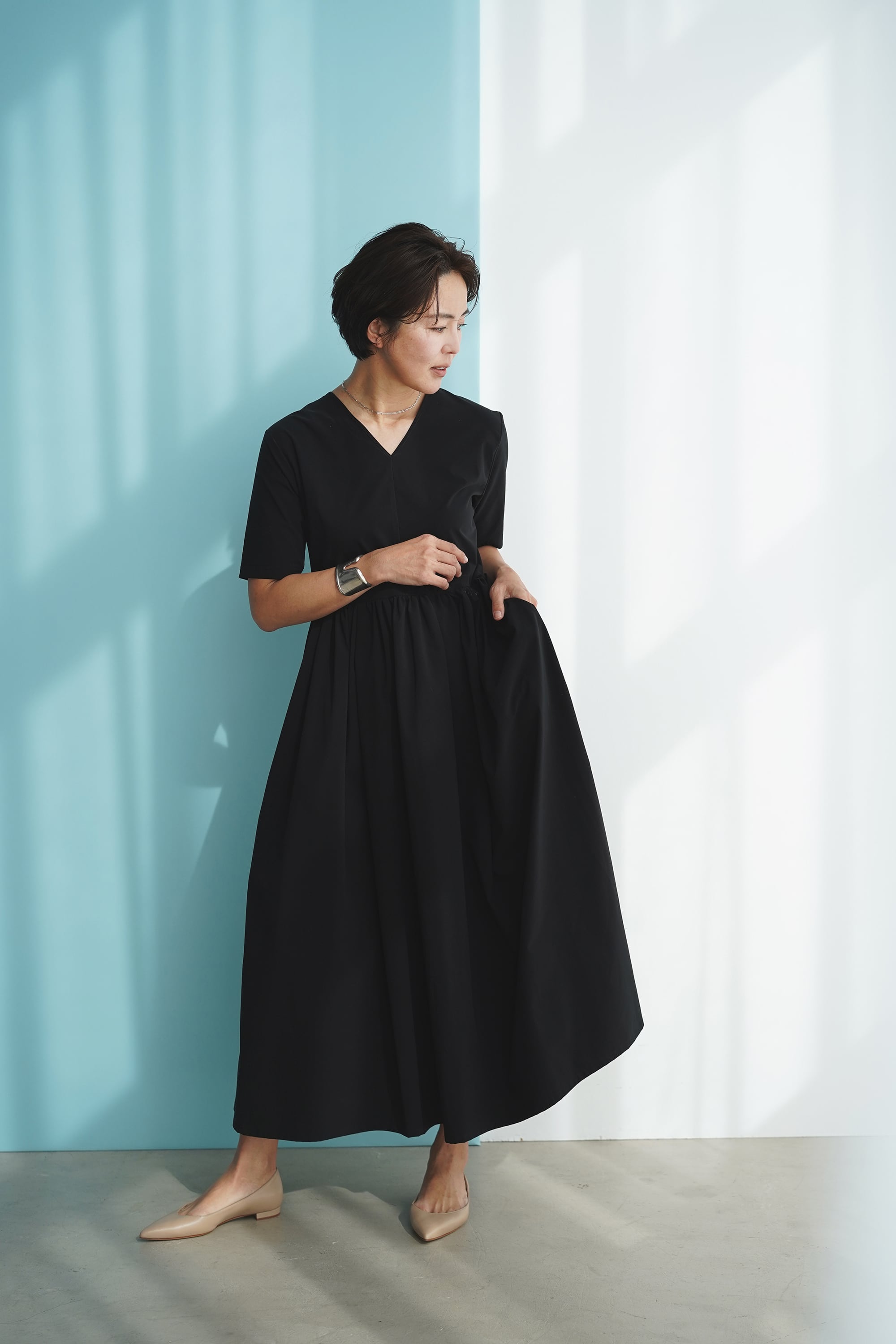 THE 9 SHOP 鈴木六夏 エブリデイドレス ネイビー 不鮮明 long M