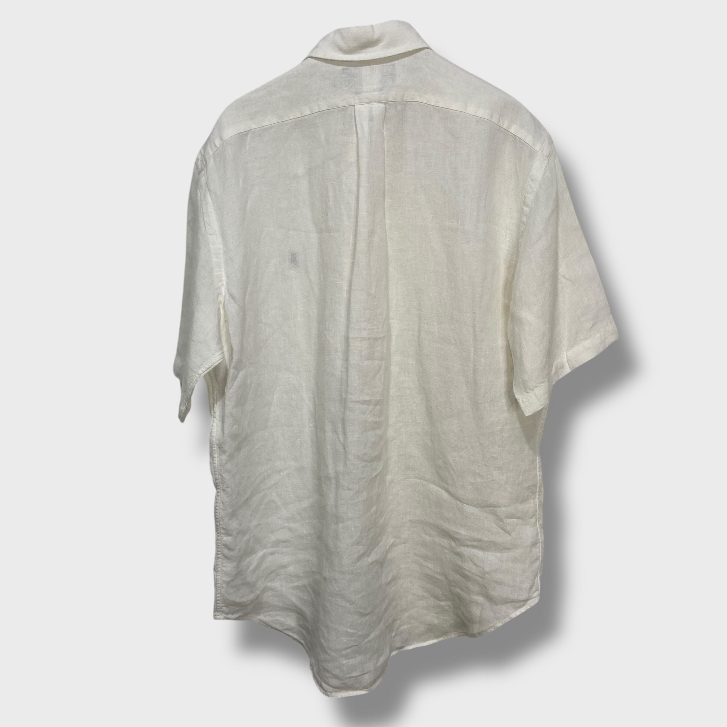Ralph Lauren 半袖リネンシャツ classic fIt 白 M | 古着屋 Uan