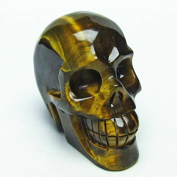 イエロータイガーアイ 手彫り-卓上置物 ドクロ スカル 154-31