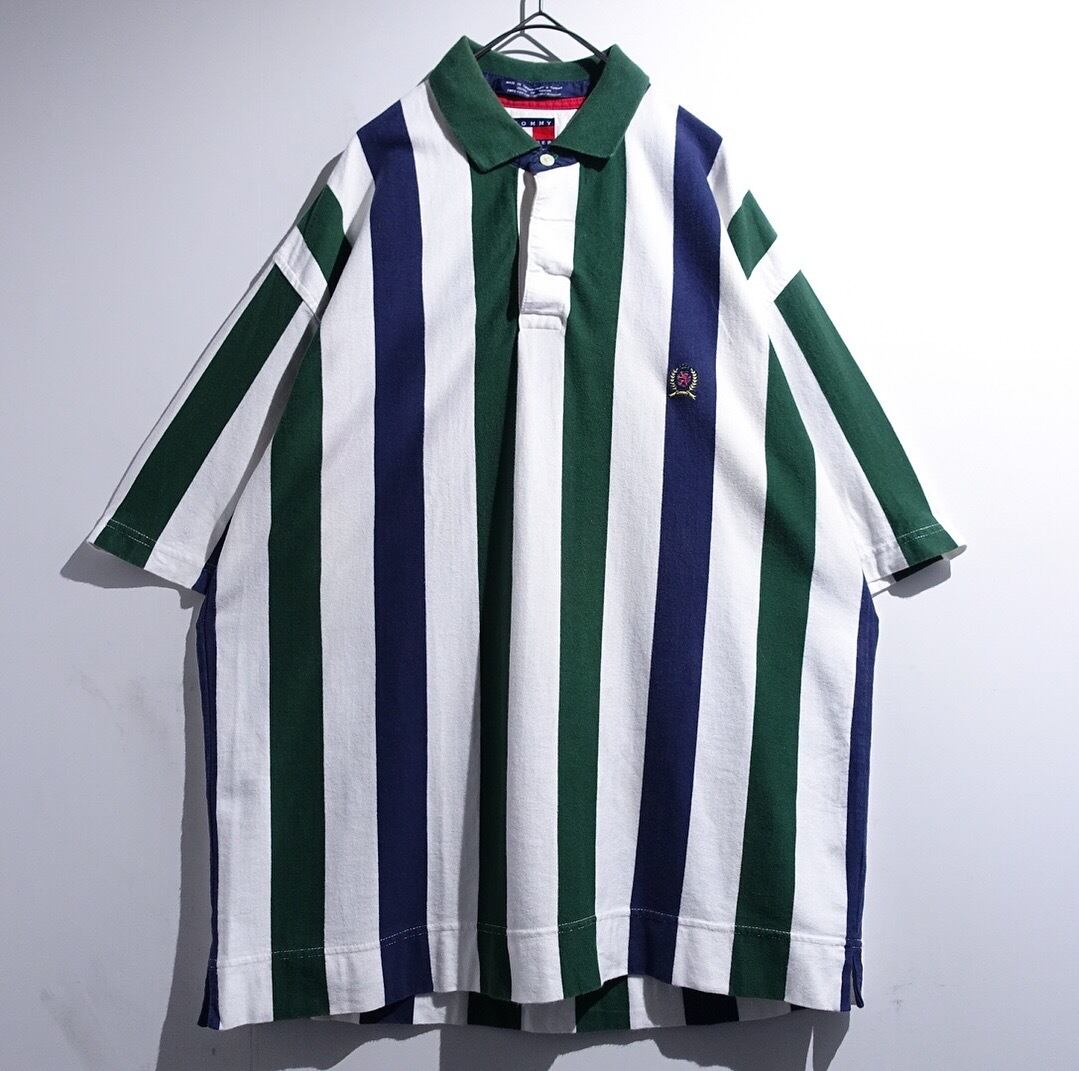 90s “TOMMY HILFIGER” Multicolor Stripe Design Rugby Shirt