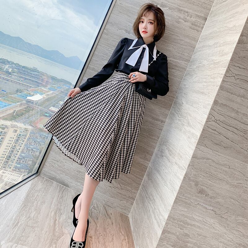 スタンダードプリント柄ハイウェストウェストスカート スプリング レトロ 春物 MIUCO61790657776