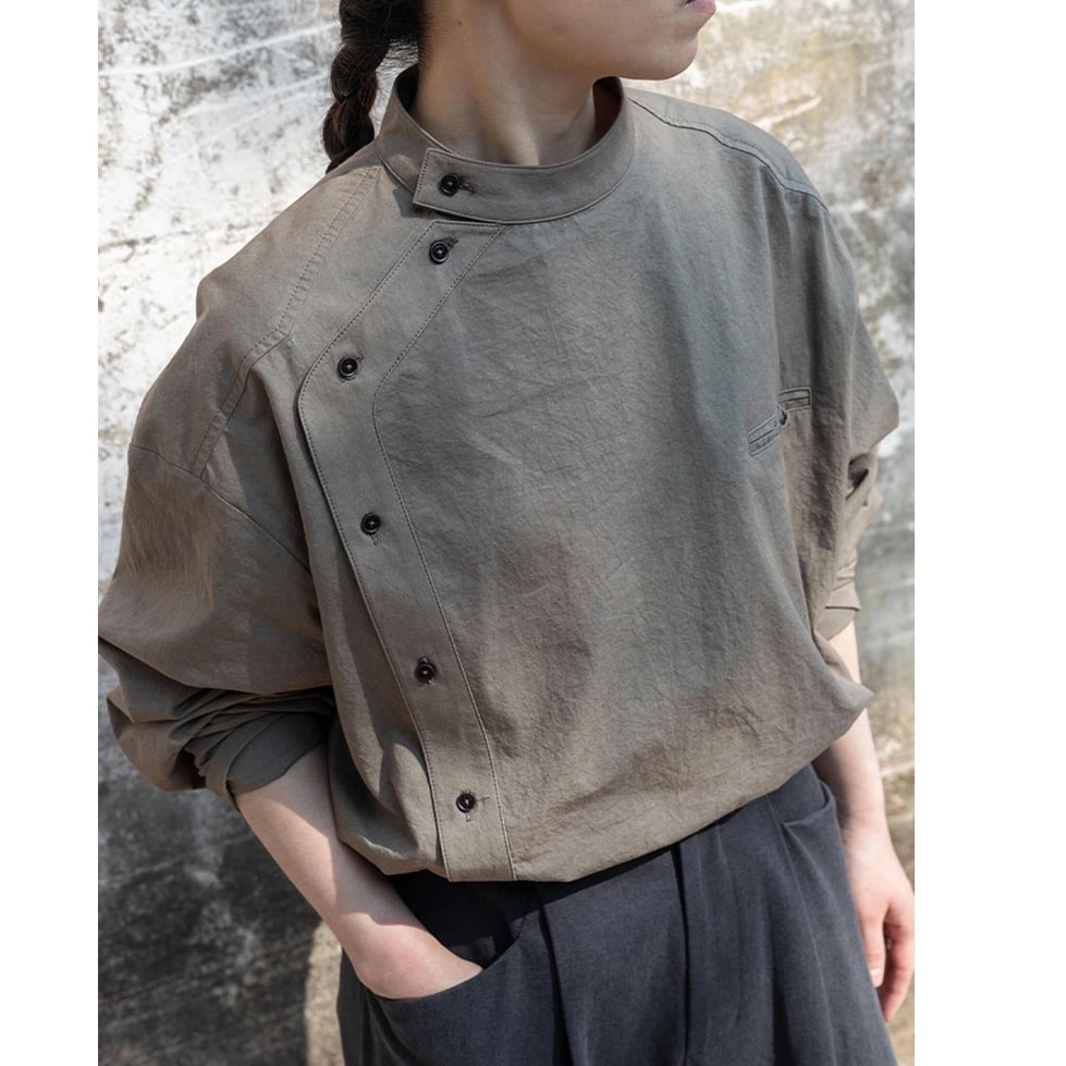 Stand Collar Asymmetry Shirt*S-241